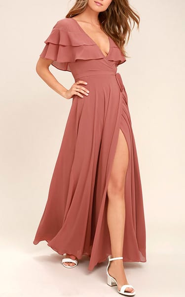 Wonderful Day Rusty Rose Wrap Maxi Dress - BestFashionHQ.com