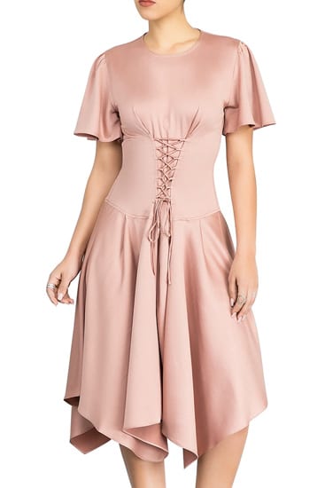 Ericdress Asymmetric Lace-Up Casual Dusty Rose Dress - BestFashionHQ.com